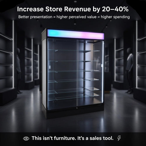 72” LED Retail Display Case with RGB Lighting | Glass Showcase Cabinet