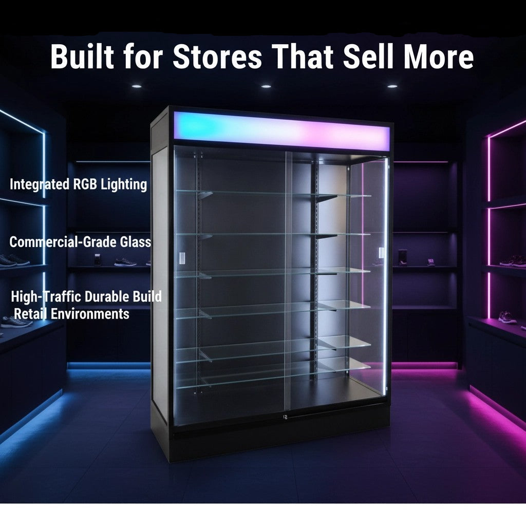 72” LED Retail Display Case with RGB Lighting | Glass Showcase Cabinet