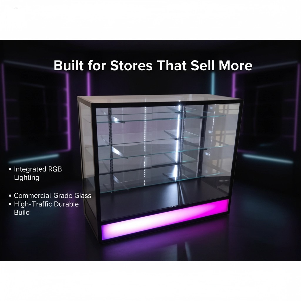 48” LED Retail Display Showcase with RGB Lighting | Glass Counter Display Case