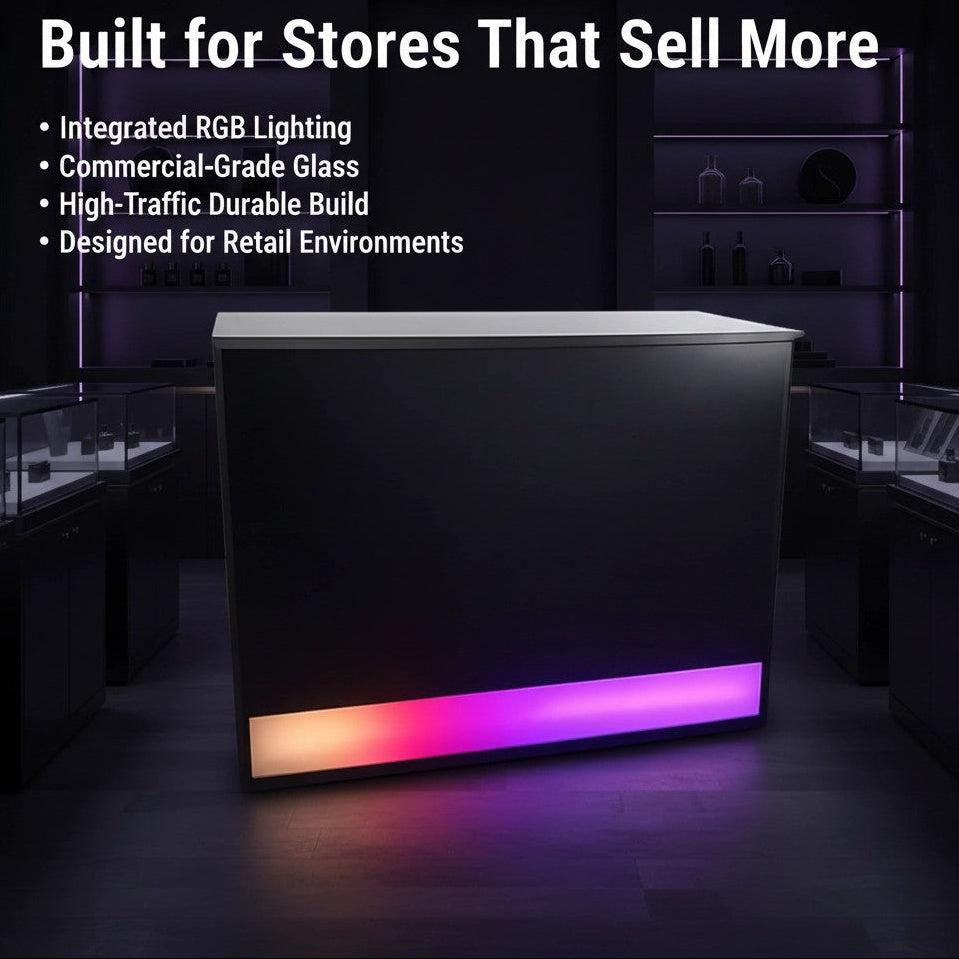 48” LED Retail Wrap Counter with RGB Lighting | Modern Store Checkout Counte