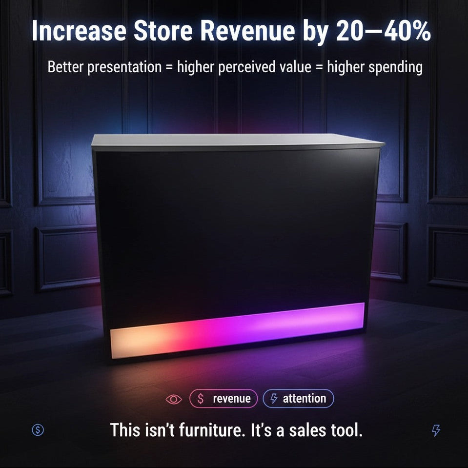 48” LED Retail Wrap Counter with RGB Lighting | Modern Store Checkout Counte